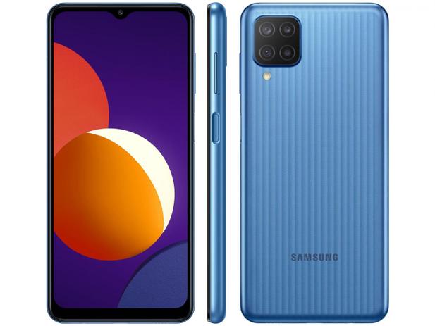 Smartphone Samsung Galaxy M12 64GB Azul 4G – 4GB RAM Tela 6,5” Câm. Quádrupla + Selfie 8MP