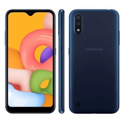 Smartphone Samsung Galaxy A01 Azul 32GB, Tela Infinita de 5.7″, Câmera Traseira Dupla, Android 10.0, Dual Chip e Processador Octa-Core