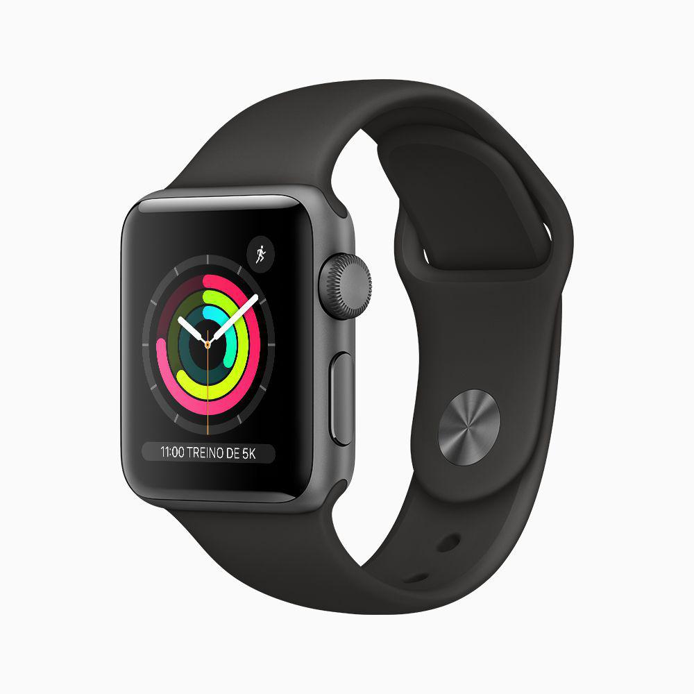 Apple Watch Series 3 (GPS) – 38mm – Caixa cinza-espacial de alumínio com pulseira esportiva preta