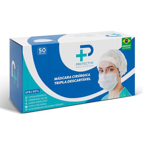 2 Caixas com 50 unidades Máscara Cirúrgica Descartável Protectme Tripla C/ Clipe Nasal elástico e Selo da ANVISA