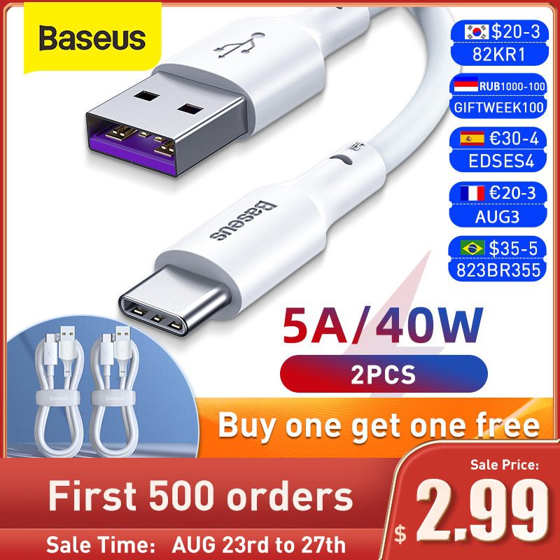 2 Cabos USB C Baseus 1.5m