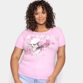 Camiseta Mormaii Skull and Flowers Plus Size Feminina – Rosa Claro