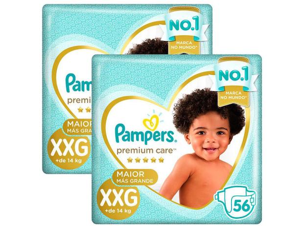 Kit Fraldas Pampers Premium Care Tam. XXG – + de 14kg 2 Pacotes com 56 Unidades Cada