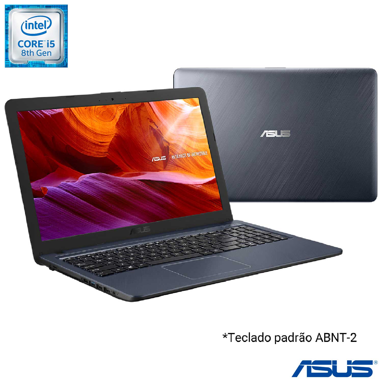 Notebook Asus VivoBook, Intel® Core™ i5 8250U, 8GB, 256GB SSD, Tela de 15,6″, Cinza Escuro – X543UA-DM3457T