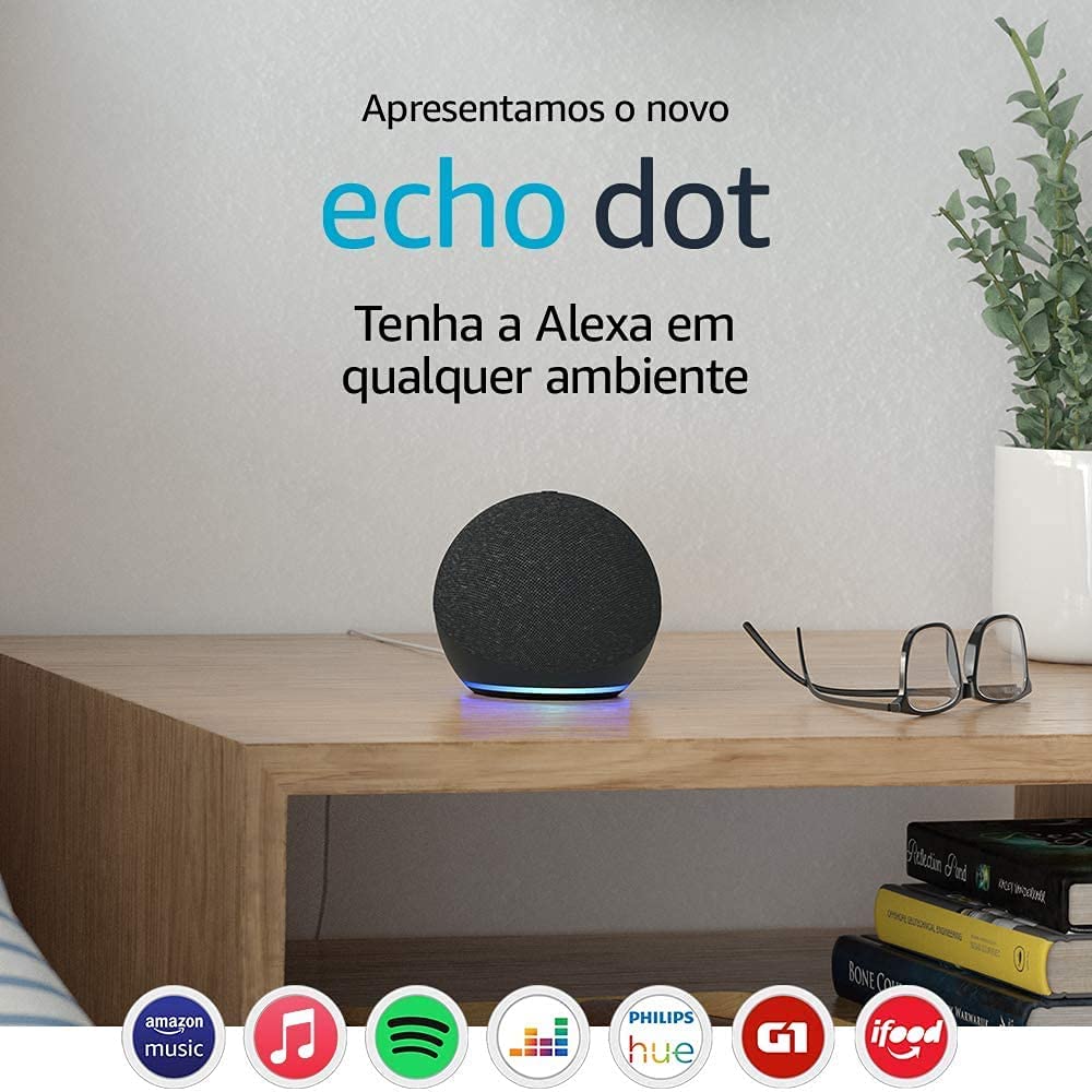 Novo Echo Dot (4ª Geração): Controle músicas por voz com Alexa – Cor Preta