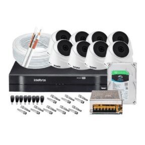 Kit 08 Câmeras de Segurança Infra 720p Intelbras VHD 1010D + DVR 1108 Intelbras Multi HD + HD Seagate 1TB + Acessórios