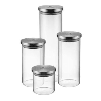 Kit Potes de Vidro Hermético, 4 unidades, Tampa Inox, Electrolux