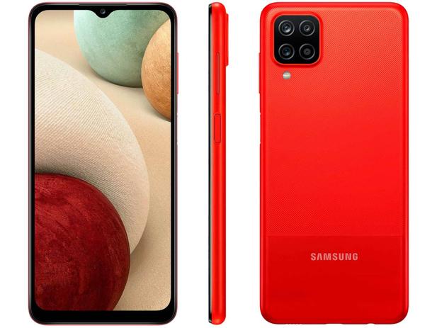 Smartphone Samsung Galaxy A12 64GB Vermelho 4G – 4GB RAM Tela 6,5” Câm. Quádrupla + Selfie 8MP