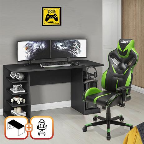 Mesa Gamer XP Preto + Cadeira Gamer MoobX Fire Verde