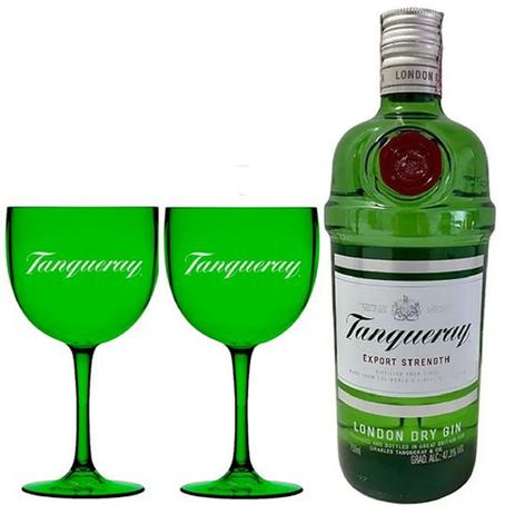 Kit gin tanqueray 750ml + 2 taças verdes tanqueray oficial