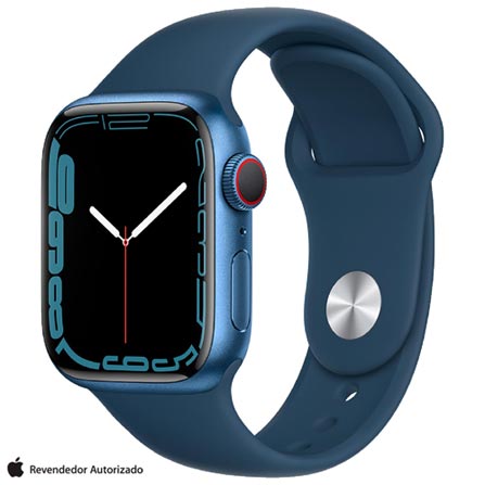 Apple Watch Series 7 (GPS + Cellular, 41mm) – Caixa de Alumínio Azul – Pulseira Esportiva Azul-Abissal