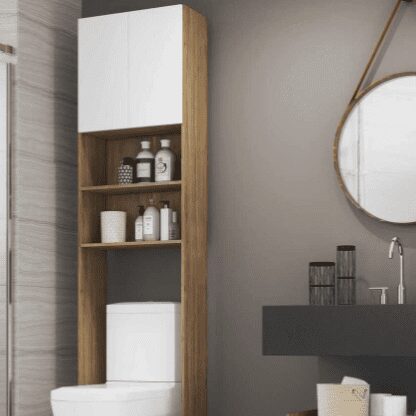 Armário de Banheiro para Vaso Sanitário com 2 portas Multimóveis Rustic/Branco