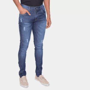 Calça Jeans Skinny Grifle Estonada Masculina – Azul