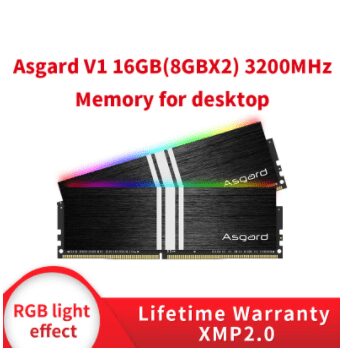 Memória RAM Asgard Black Knight V1 RGB DDR4 2x8GB 3600mHZ