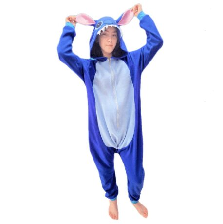 Pijama Kigurumi Lilo Stitch Azul Macacão com Capuz