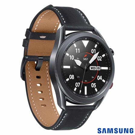 Galaxy Watch3 45mm Samsung Preto com 1,4″, Pulseira de Couro, Bluetooth, LTE e 8GB – SM-R845FZKPZTO