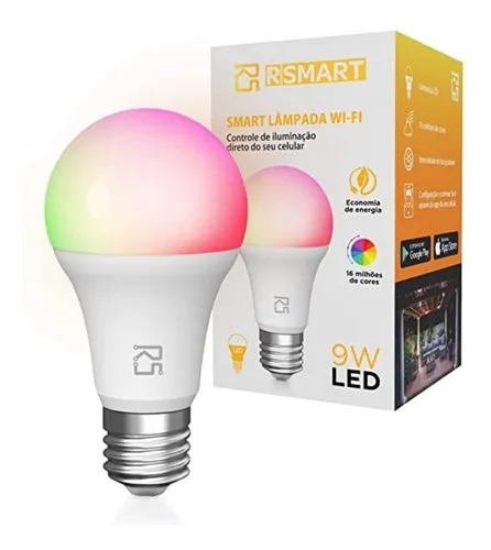 Smart Lâmpada Inteligente RSmart Wi-Fi LED 9W, Bivolt, Branco Frio e Quente e RGBW, Compatível com Alexa