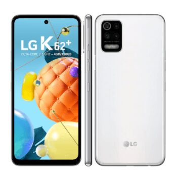 Smartphone LG K62+ Branco 128GB, Tela de 6.6”, Câmera Traseira Quádrupla, Android 10, Inteligência Artificial e Processador Octa-Core