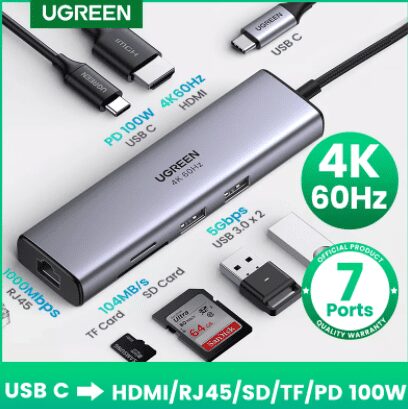 HUB USB C 4K HDMI + RJ45 100W 7 em 1 – Ugreen