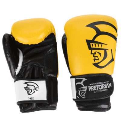 Kit Luva de Boxe/Muay Thai Pretorian Elite 14 Oz + Bandagem + Protetor Bucal – Amarelo+Preto