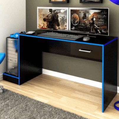 Mesa Gamer Stone Ideal para 2 Monitores Preto/Azul – Pnr Móveis