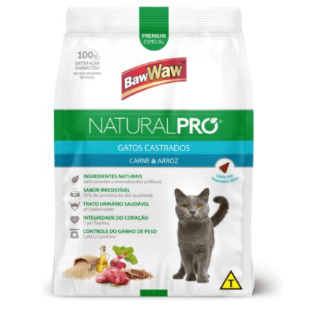 Ração Baw Waw Natural Pro para gatos castrados sabor Carne e Arroz – 2,5kg