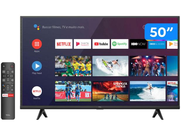 Smart TV 50” UHD 4K LED TCL 50P615 VA 60Hz – Android Wi-Fi Bluetooth HDR 3 HDMI 2 USB