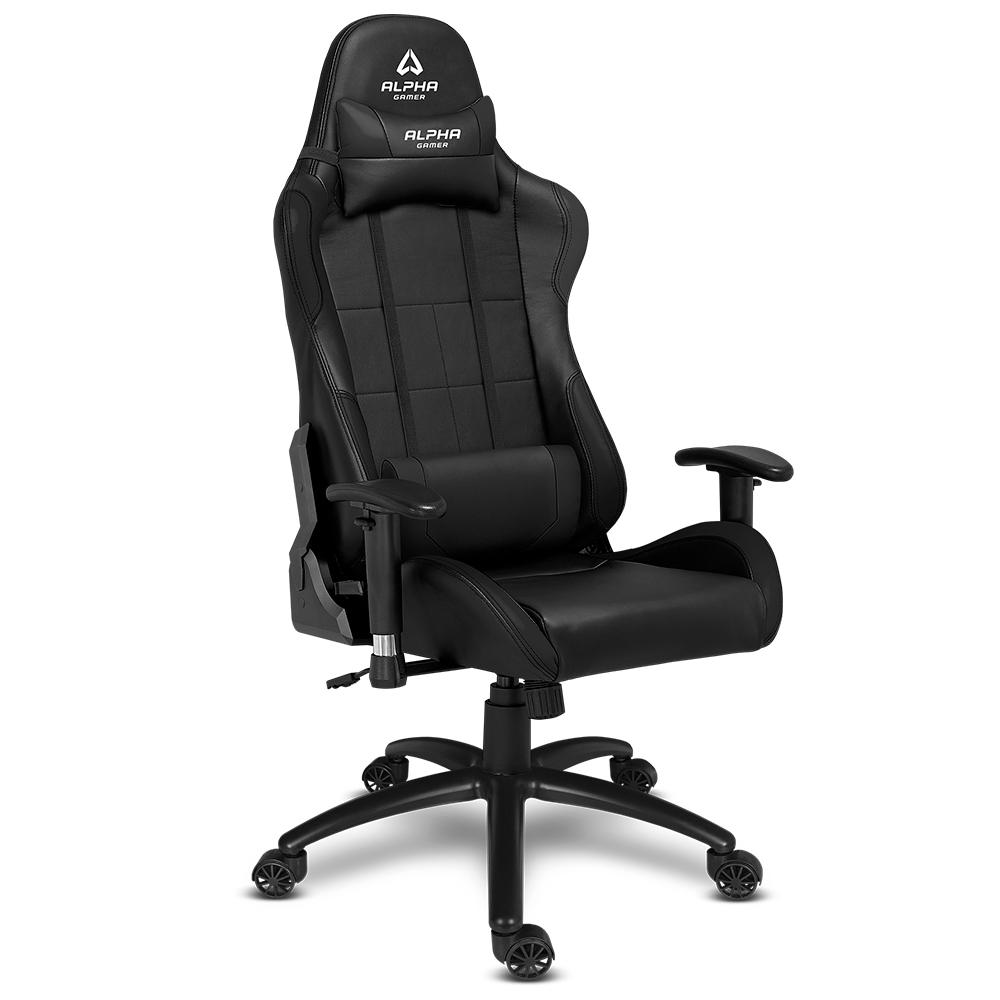 Cadeira Gamer Alpha Gamer Vega Preto Reclinável com Almofadas Cilindro de Gás Classe 4