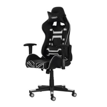 Cadeira Fx Gamer Reclinável 180º Giratória Preta Com Branco Ajustável Função Relax Rodas Anti Risco