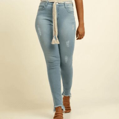 Calça Jeans Puídos Skinny Feminina Cinto Marisa