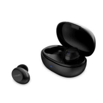 Fone de ouvido sem fio TWS bluetooth com microfone e energia para 18 horas totais na cor preto