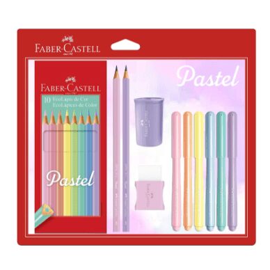 Kit Tons Pastel, Faber-Castell, KIT/PASTEL, Lápis de Cor + Canetinhas + Borracha + Apontador + Grafite