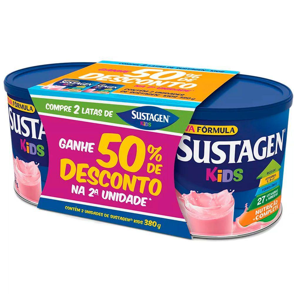Kit Complemento Alimentar Sustagen Kids Morango Lata com 2 Unidades de 380g cada