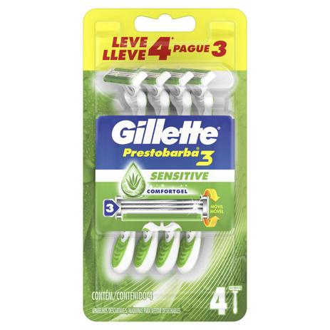 Aparelho de Barbear Gillette Prestobarba3 Sensitive 4 Unidades