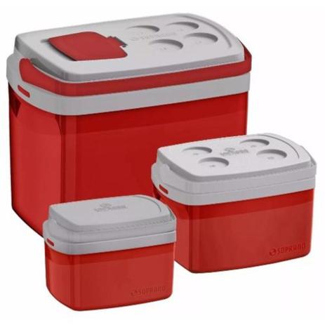 Combo Caixa Térmica 32, 12, 5 L Cooler Soprano Vermelho
