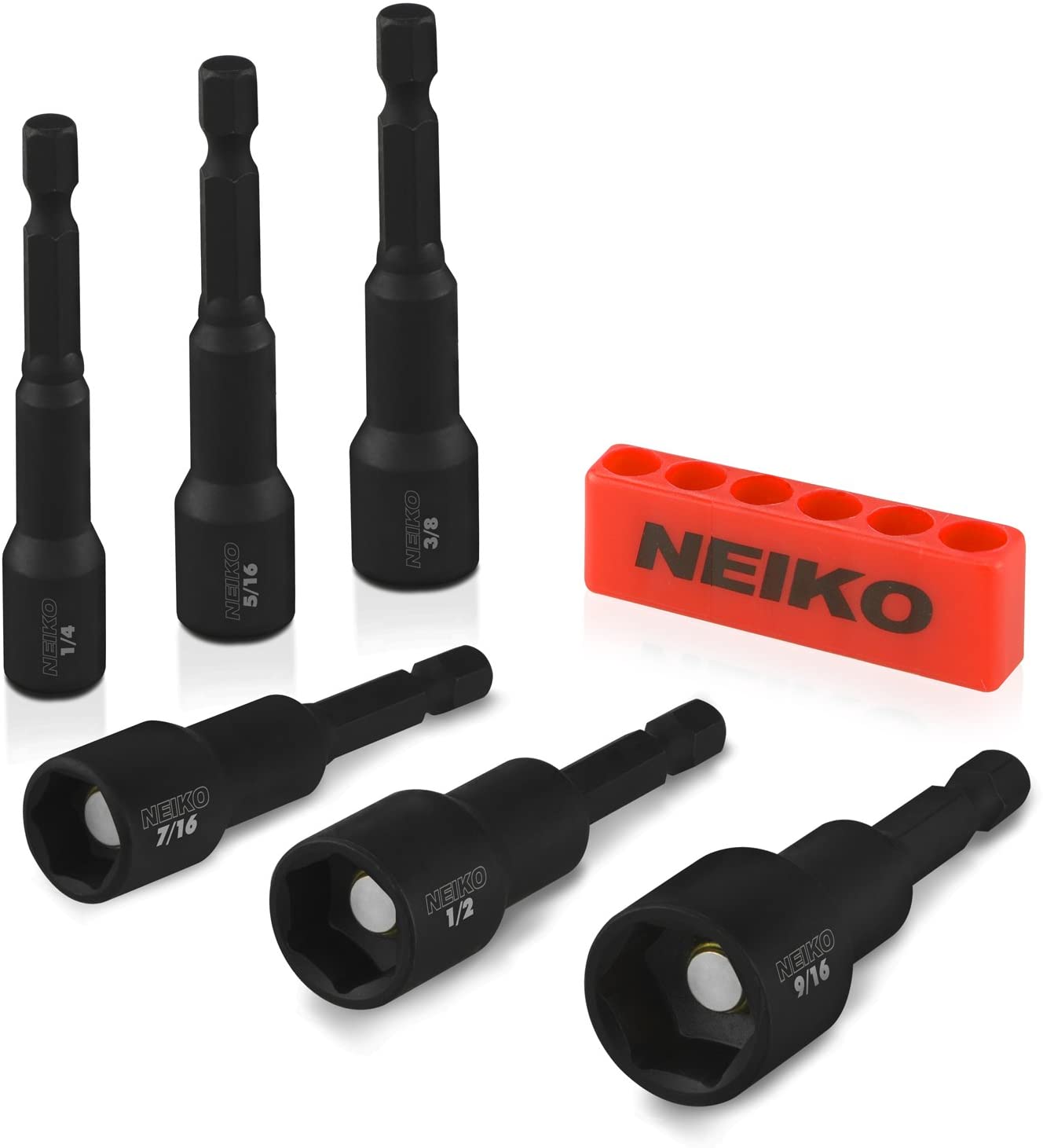 Neiko 10190A Conjunto de pontas magnéticas para porcas de impacto | 6 peças | SAE | 1/4″ a 9/16″ | 7 cm de comprimento | Cr-V