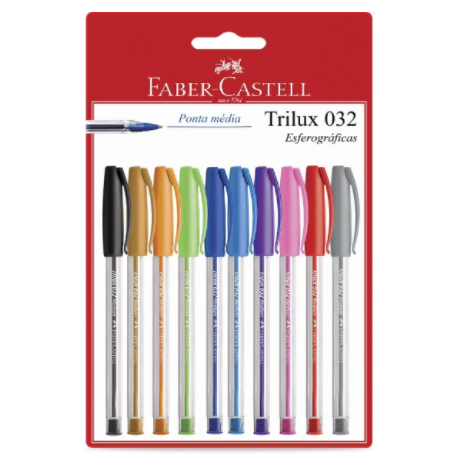Caneta Esferográfica Colorida, Faber-Castell, Trilux Colors, SM/032ESC10, 10 Cores
