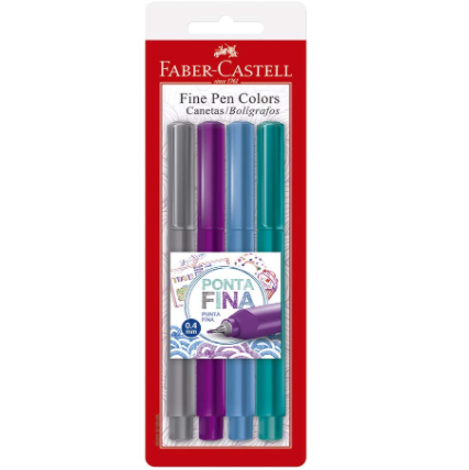 Caneta Ponta Fina, Faber-Castell, Fine Pen, FPB/ES3ZF, 4 Cores