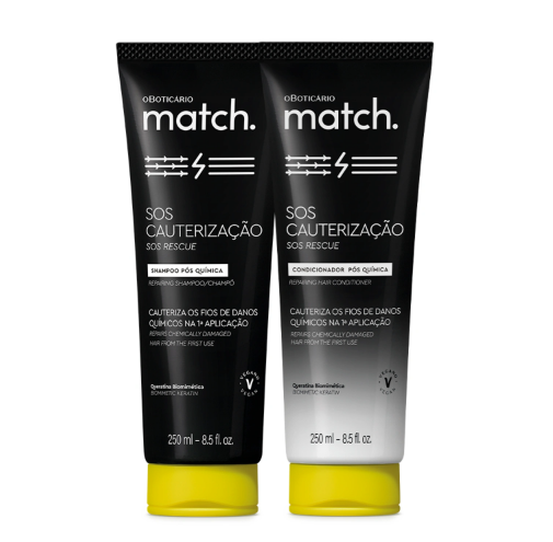 Combo Match SOS Cauterização Pós-Química: Shampoo 250ml + Condicionador 250ml