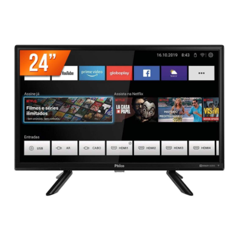 Smart TV LED 24″ Philco PTV24G50SN Conversor Digital HD com 2 HDMI