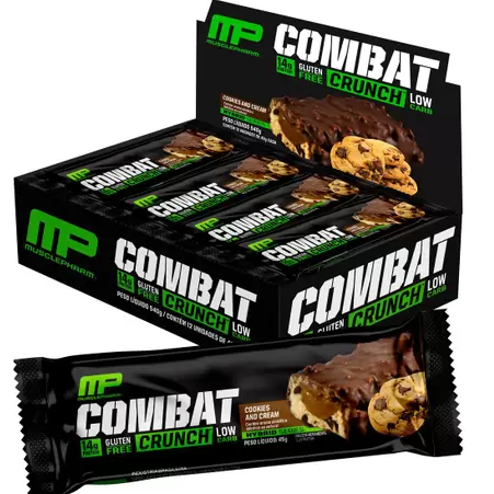Barra de Proteína MusclePharm Combat Crunch – Cookies and Cream 12 Unidades com 45g Cada