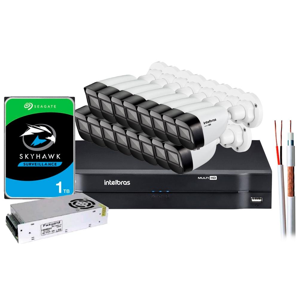 Kit 16 Câmeras de Segurança Infra 720p Intelbras VHD 1120B + DVR MHDX 1116 Multi HD + HD Seagate 1TB + Acessórios – 4565334