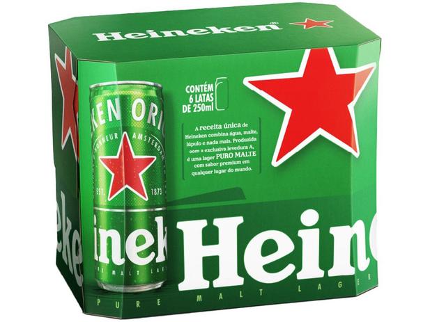 Cerveja Heineken Puro Malte Lager Premium – 6 Unidades Lata 250ml