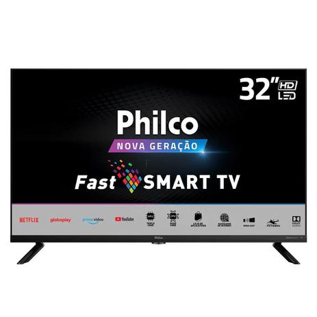 Smart TV LED 32″ HD Philco Processador Quad Core GPU Triple Core Dolby Audio Mídia Cast Wi-Fi HDMI e USB Preta Bivolt PTV32G70SBL
