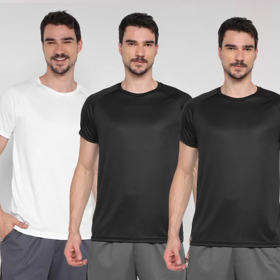 Kit Camiseta Gonew Básica Workout Masculina C/ 3 Peças – Preto+Branco