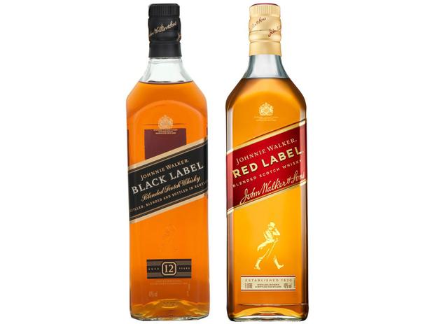 Kit Whisky Johnnie Walker Black Label Escocês – 12 anos 1L + Whisky Johnnie Walker Red Label 1L