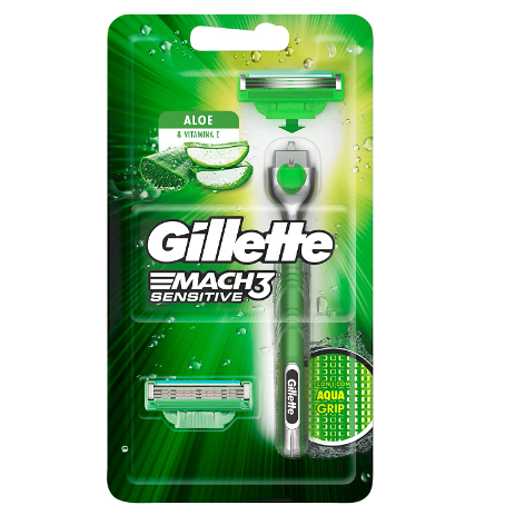 Aparelho de Barbear Gillette Mach3 Acqua-Grip Sensitive + 2 Cargas