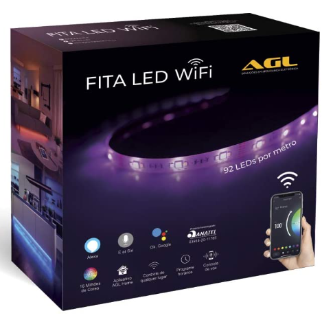 Fita LED Inteligente AGL, Wi-Fi, 5 metros, Compatível com Alexa, Branco