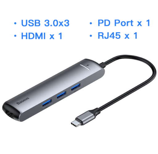 Hub Baseus 6 em 1 HDMI 3xUSB 3.0 RJ45 PD 87W