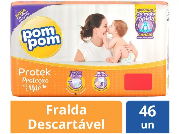Fralda Pom Pom Protek Proteção de Mãe Mega – M 46 Unidades